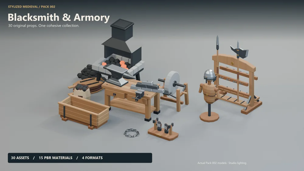 Herrería y armería 3D asset collection render